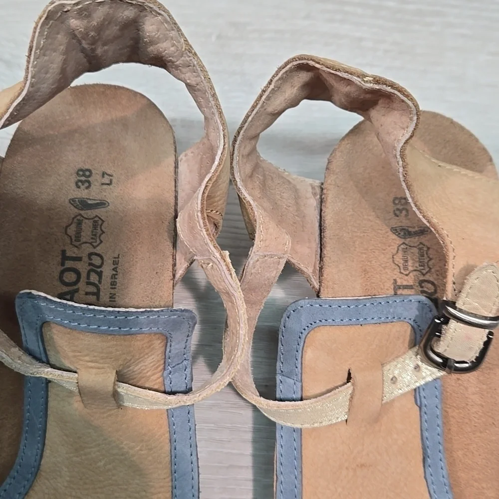 Naot Women Fiona Leather Wedge Sandals Open Toe Shoes Sz 38/7